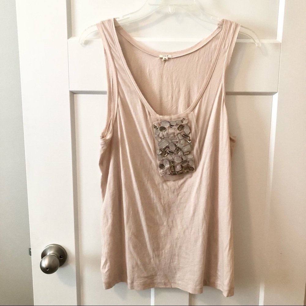 J. Crew Pale Pink Jeweled Tank Top Raw Hem Size XL